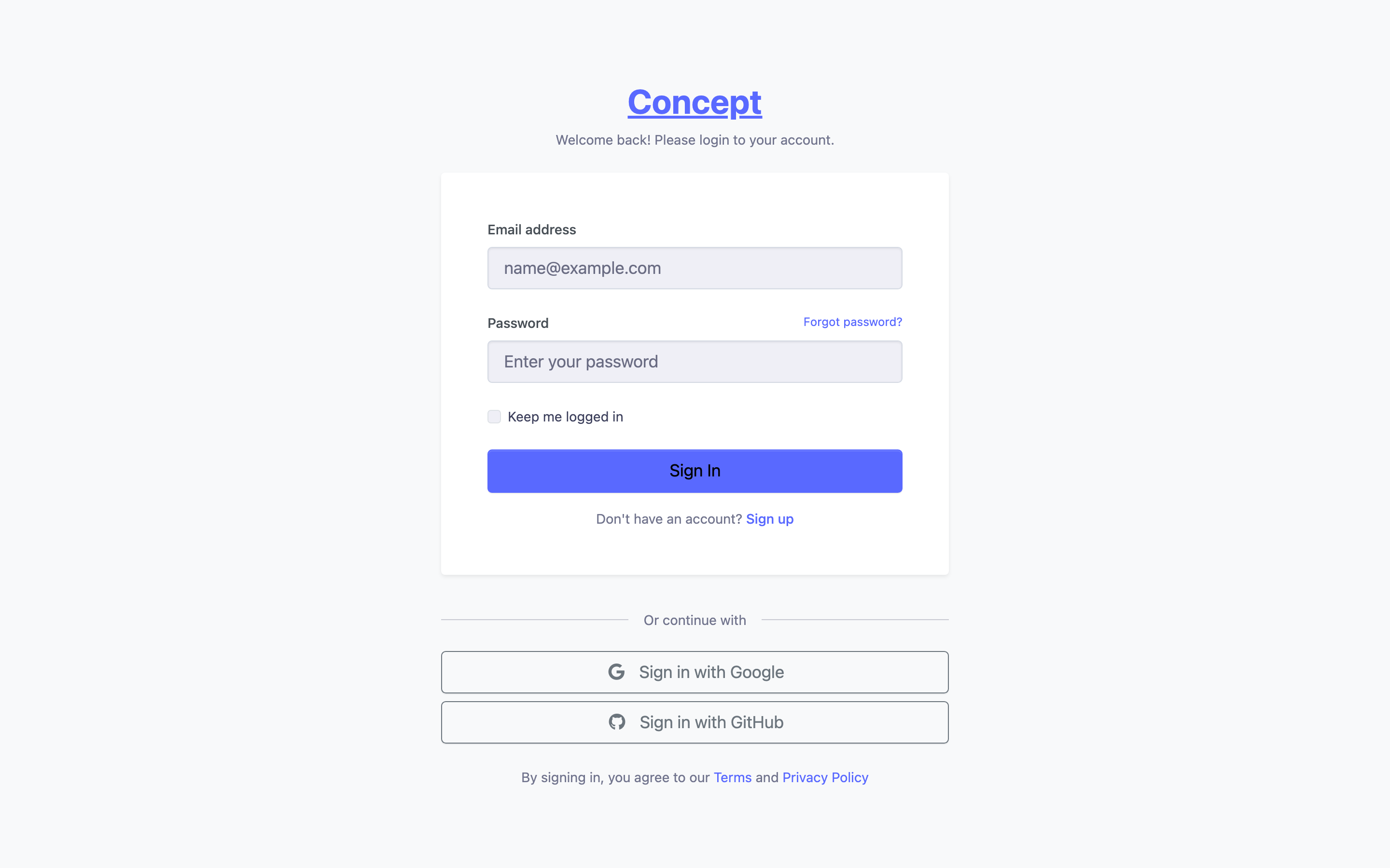 Concept Login page